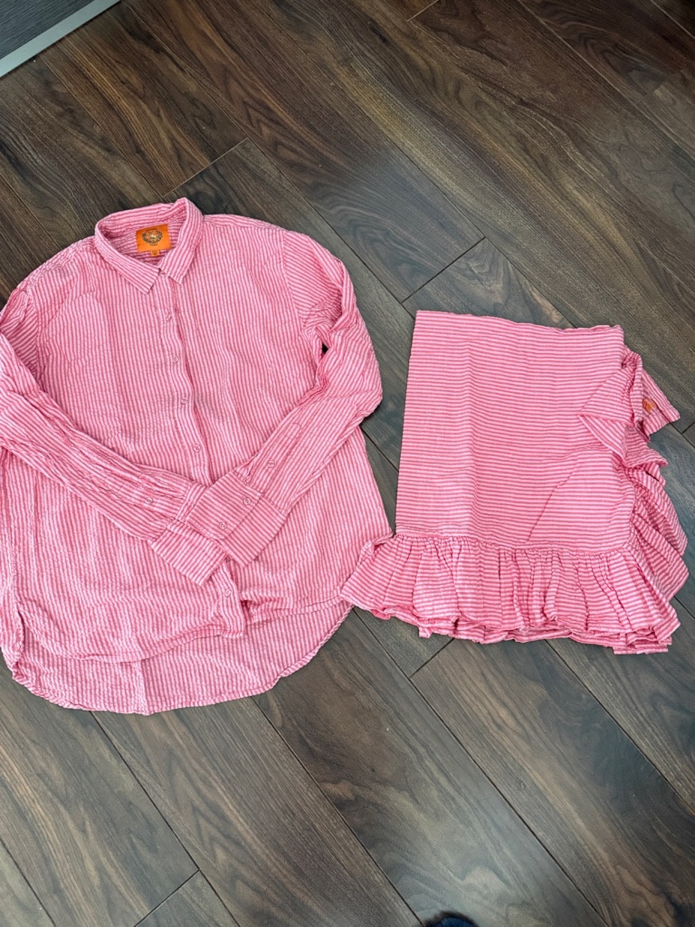 Coniglio Palm Beach CPB Striped Ruffle Skirt and Button-Up Shirt Set